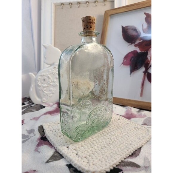 Vintage Green Glass Decanter Bottle 20cm Embossed Textured Decorative Barware - Picture 1 of 8